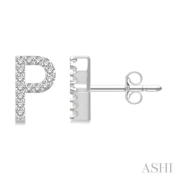 1/10 Ctw Initial 'P' Round Cut Diamond Earrings in 10K White Gold Hart's Jewelers Grants Pass, OR