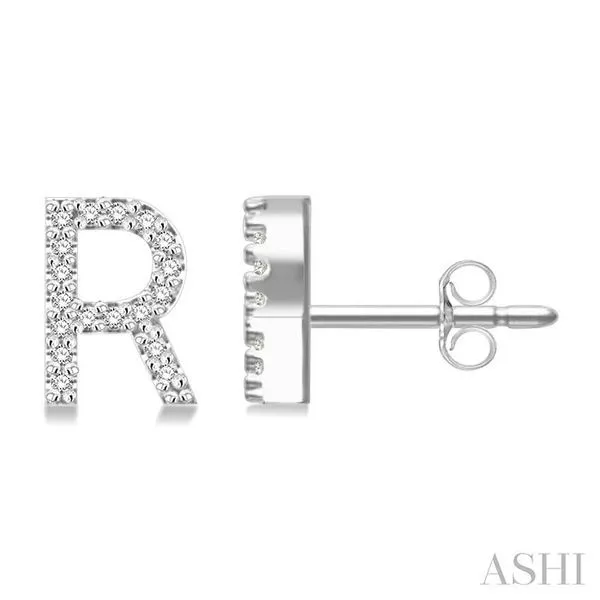 1/10 Ctw Initial 'R' Round Cut Diamond Earrings in 10K White Gold Hart's Jewelers Grants Pass, OR