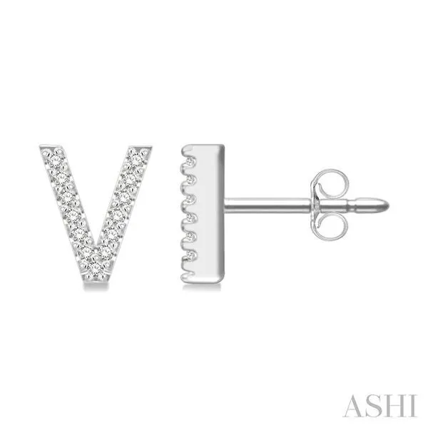 1/10 Ctw Initial 'V' Round Cut Diamond Earrings in 10K White Gold Hart's Jewelers Grants Pass, OR