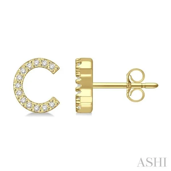 1/10 Ctw Initial 'C' Round Cut Diamond Earrings in 10K Yellow Gold Hart's Jewelers Grants Pass, OR