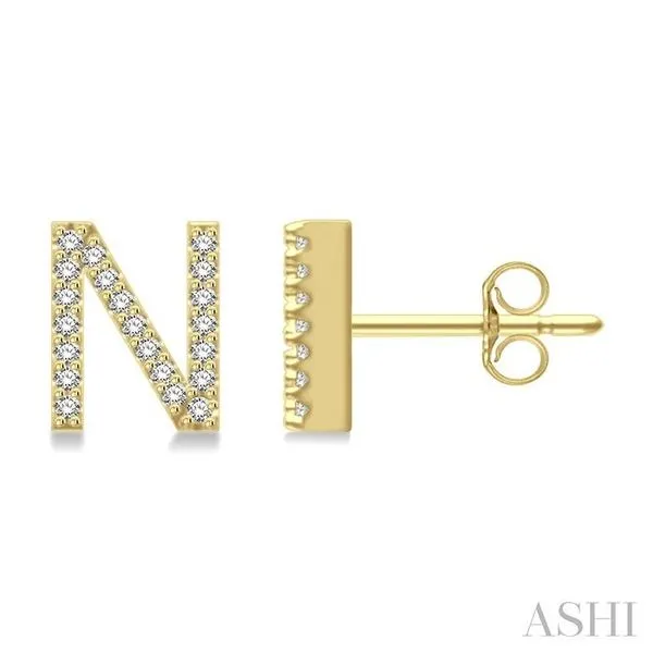 1/8 Ctw Initial 'N' Round Cut Diamond Earrings in 10K Yellow Gold Hart's Jewelers Grants Pass, OR