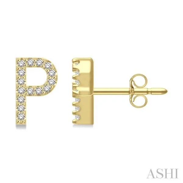 1/10 Ctw Initial 'P' Round Cut Diamond Earrings in 10K Yellow Gold Hart's Jewelers Grants Pass, OR