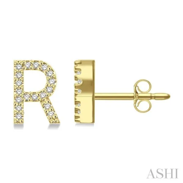 1/10 Ctw Initial 'R' Round Cut Diamond Earrings in 10K Yellow Gold Hart's Jewelers Grants Pass, OR