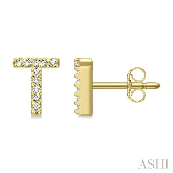 1/10 Ctw Initial 'T' Round Cut Diamond Earrings in 10K Yellow Gold Hart's Jewelers Grants Pass, OR