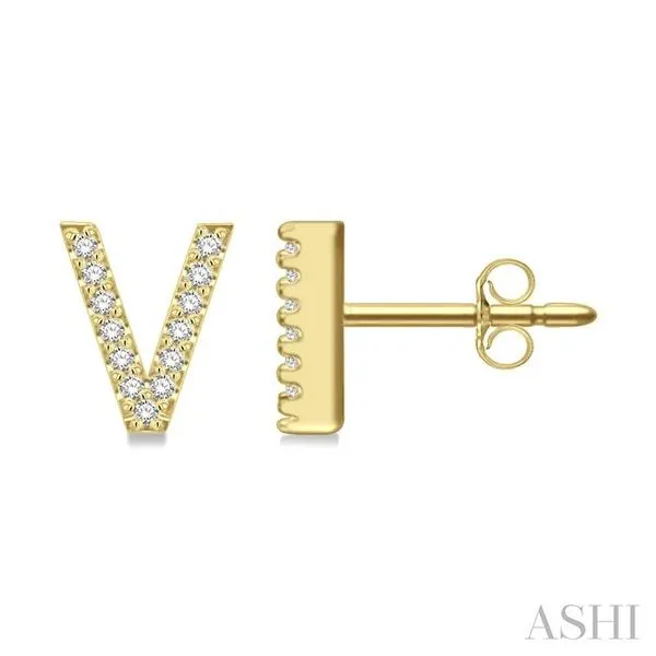 1/10 Ctw Initial 'V' Round Cut Diamond Earrings in 10K Yellow Gold Hart's Jewelers Grants Pass, OR