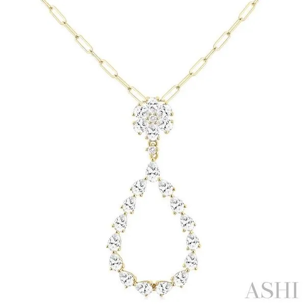1 7/8 Ctw Floral Open Window Pear and Round Cut Diamond Dangle Fashion Pendant With Chain in 14K Yellow Gold Hart's Jewelers Grants Pass, OR