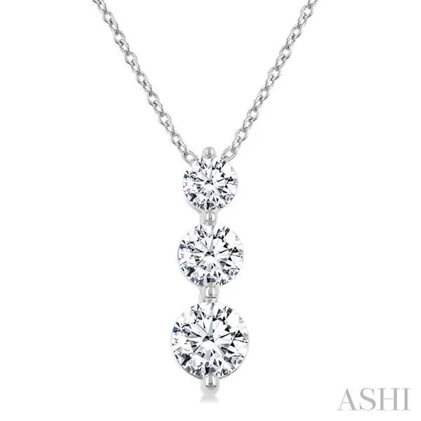 1 Ctw Round Cut Diamond Three-Stone Snowman Pendant With Chain in 14K White Gold Hart's Jewelers Grants Pass, OR