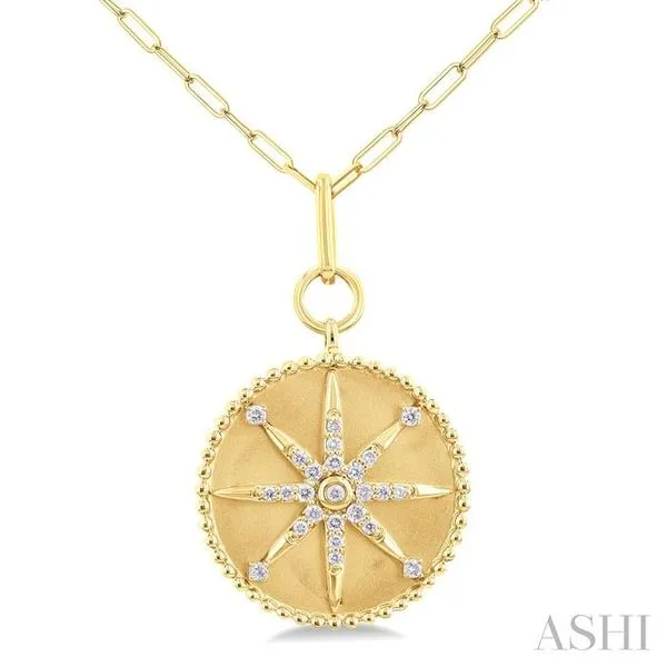 1/4 Ctw Round Cut Diamond Compass Symbol Circle Medallion Fashion Pendant With Paperclip Chain in 14K Yellow Gold Hart's Jewelers Grants Pass, OR