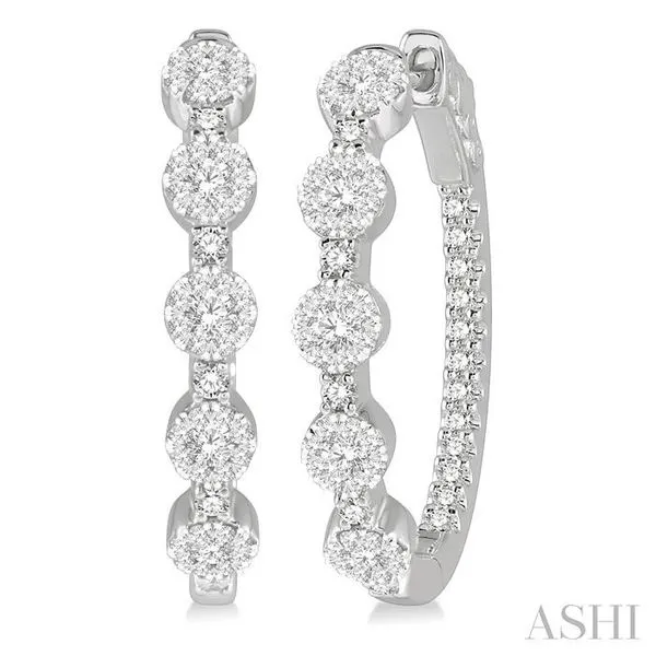 1 Ctw Circular Five Mount Lovebright Round Cut Diamond Hoop Earrings in 14K White Gold Hart's Jewelers Grants Pass, OR
