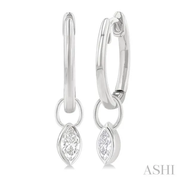1/3 Ctw Bezel Set Marquise Cut Diamond Huggie Earrings in 14K White Gold Hart's Jewelers Grants Pass, OR