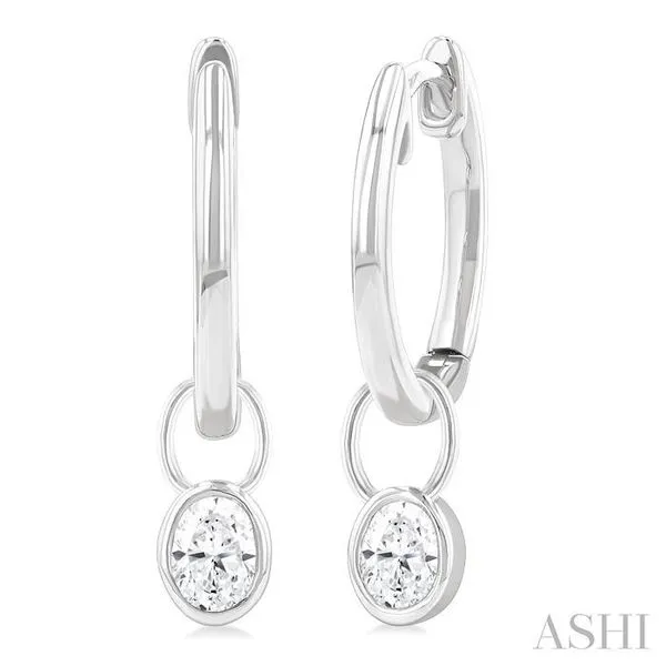 1/3 Ctw Bezel Set Oval Cut Diamond Huggie Earrings in 10K White Gold Hart's Jewelers Grants Pass, OR