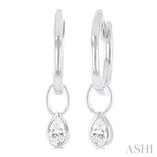 1/3 Ctw Bezel Set Pear Cut Diamond Huggie Earrings in 10K White Gold Hart's Jewelers Grants Pass, OR