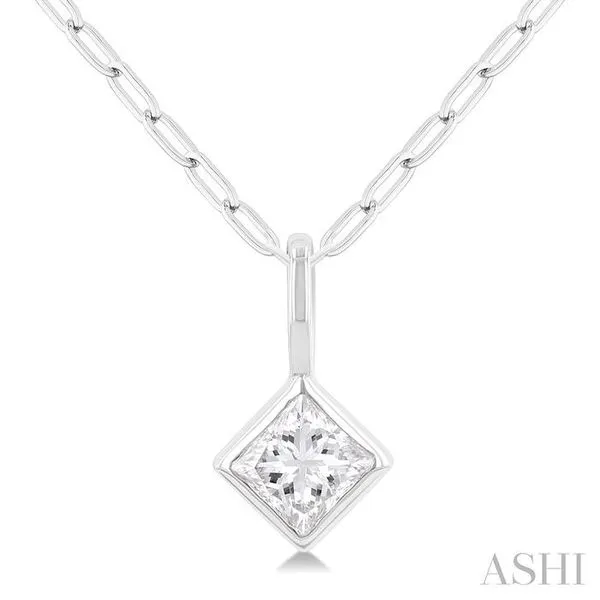 1/5 Ctw Princess Cut Bezel Set Diamond Fashion Pendant with Paperclip Chain in 14K White Gold Hart's Jewelers Grants Pass, OR