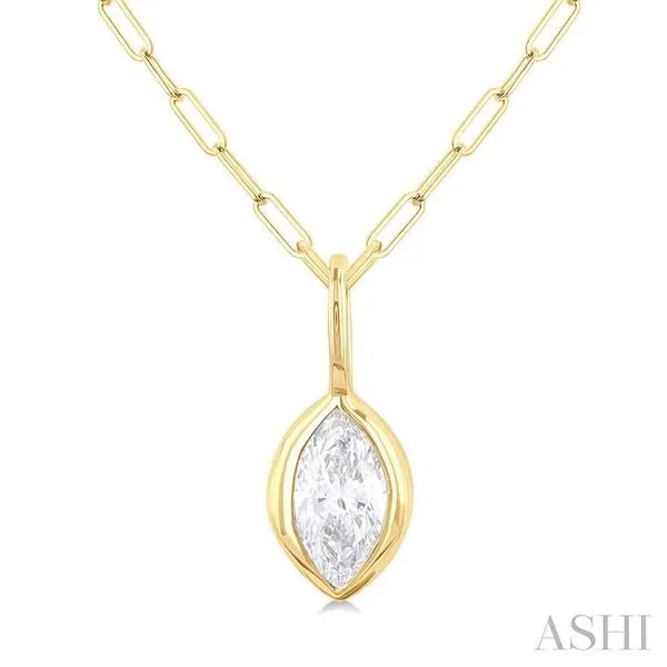 1/5 Ctw Marquise Cut Bezel Set Diamond Fashion Pendant With Paperclip Chain in 14K Yellow Gold Hart's Jewelers Grants Pass, OR