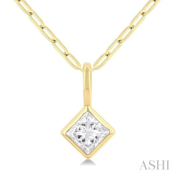 1/5 Ctw Princess Cut Bezel Set Diamond Fashion Pendant With Paperclip Chain in 14K Yellow Gold Hart's Jewelers Grants Pass, OR