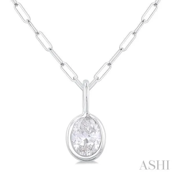 1/5 Ctw Oval Cut Bezel Set Diamond Fashion Pendant With Paperclip Chain in 10K White Gold Hart's Jewelers Grants Pass, OR