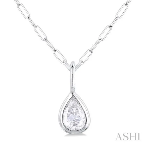 1/5 Ctw Pear Cut Bezel Set Diamond Fashion Pendant With Paperclip Chain in 10K White Gold Hart's Jewelers Grants Pass, OR