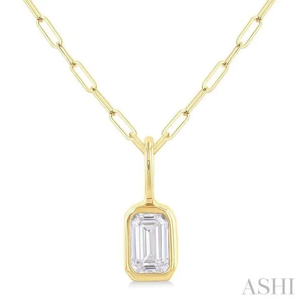 1/5 Ctw Emerald Cut Bezel Set Diamond Fashion Pendant With Paperclip Chain in 10K Yellow Gold Hart's Jewelers Grants Pass, OR