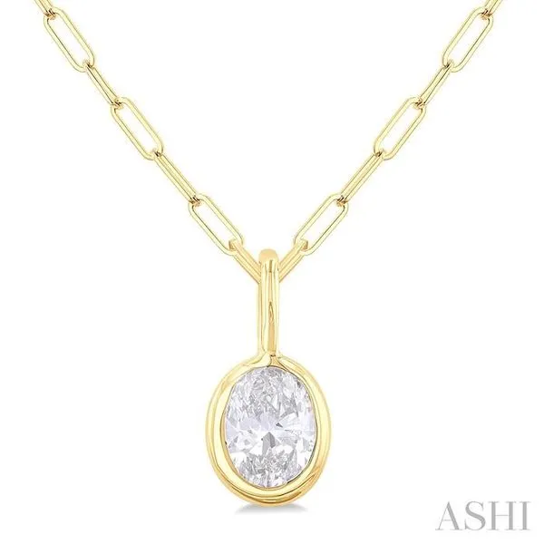 1/5 Ctw Oval Cut Bezel Set Diamond Fashion Pendant With Paperclip Chain in 10K Yellow Gold Hart's Jewelers Grants Pass, OR