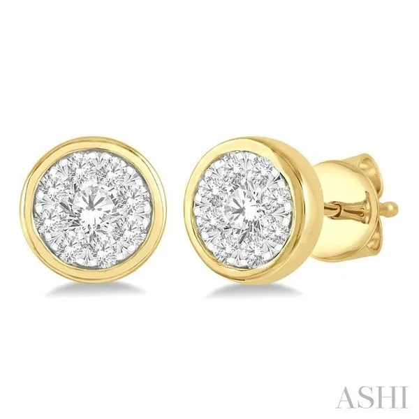 1/3 Ctw Medallion Lovebright Round Cut Diamond Bezel Stud Earring in 14K Yellow and White Gold Hart's Jewelers Grants Pass, OR