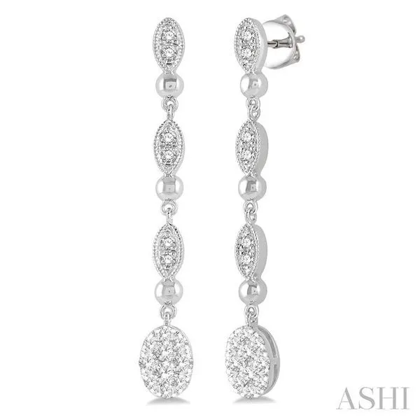 1/2 Ctw Oval Lovebright and Marquise Motif Round Cut Diamond Fashion Long Earrings in 14K White Gold Hart's Jewelers Grants Pass, OR