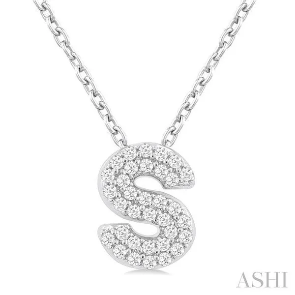 1/10 Ctw Bubble Accent Initial 'S' Round Cut Diamond Fashion Pendant With Chain in 10K White Gold Hart's Jewelers Grants Pass, OR