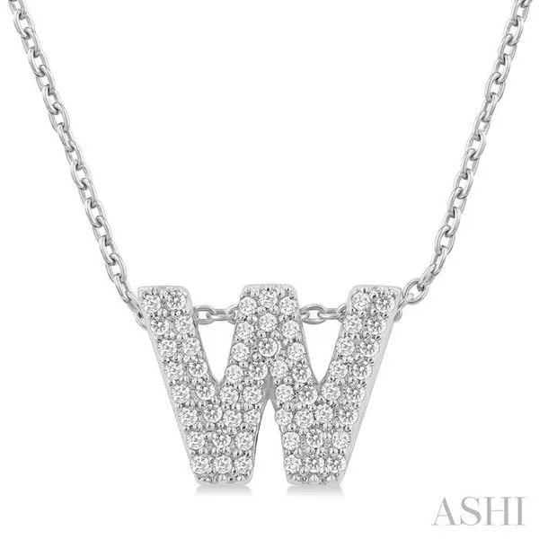 1/6 Ctw Bubble Accent Initial 'W' Round Cut Diamond Fashion Pendant With Chain in 10K White Gold Hart's Jewelers Grants Pass, OR
