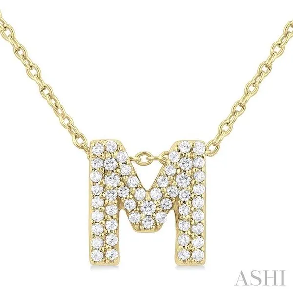 1/6 Ctw Bubble Accent Initial 'M' Round Cut Diamond Fashion Pendant With Chain in 10K Yellow Gold Hart's Jewelers Grants Pass, OR