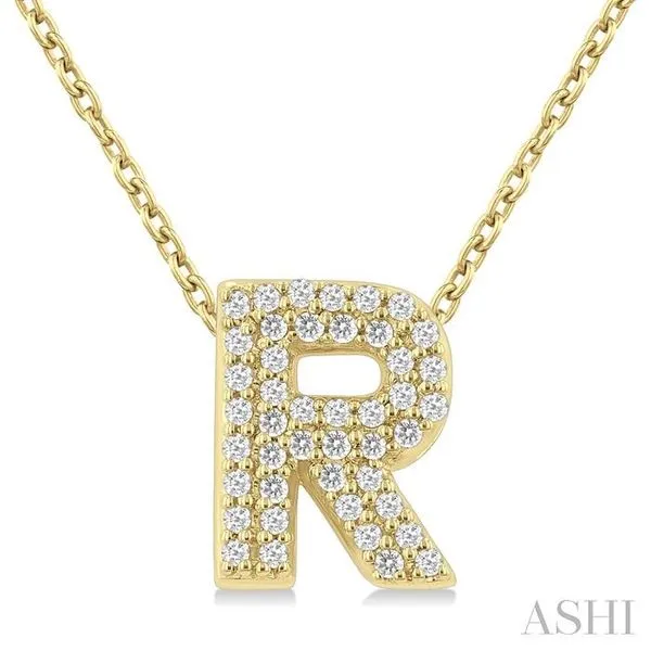 1/8 Ctw Bubble Accent Initial 'R' Round Cut Diamond Fashion Pendant With Chain in 10K Yellow Gold Hart's Jewelers Grants Pass, OR