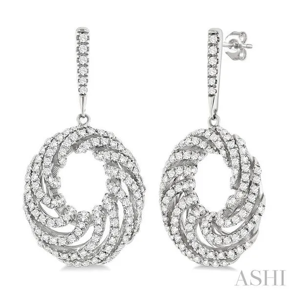 1 Ctw Open Window Swirl Circle Round Cut Diamond Fashion Earrings in 14K White Gold Hart's Jewelers Grants Pass, OR