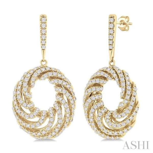 1 Ctw Open Window Swirl Circle Round Cut Diamond Fashion Earrings in 14K Yellow Gold Hart's Jewelers Grants Pass, OR