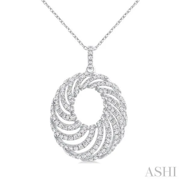 1 Ctw Open Window Swirl Circle Round Cut Diamond Fashion Pendant With Chain in 14K White Gold Hart's Jewelers Grants Pass, OR
