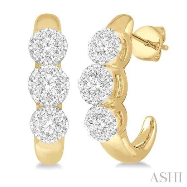 7/8 Ctw Lovebright Round Cut Diamond Half Hoop Earring in 14K Yellow and White Gold Hart's Jewelers Grants Pass, OR