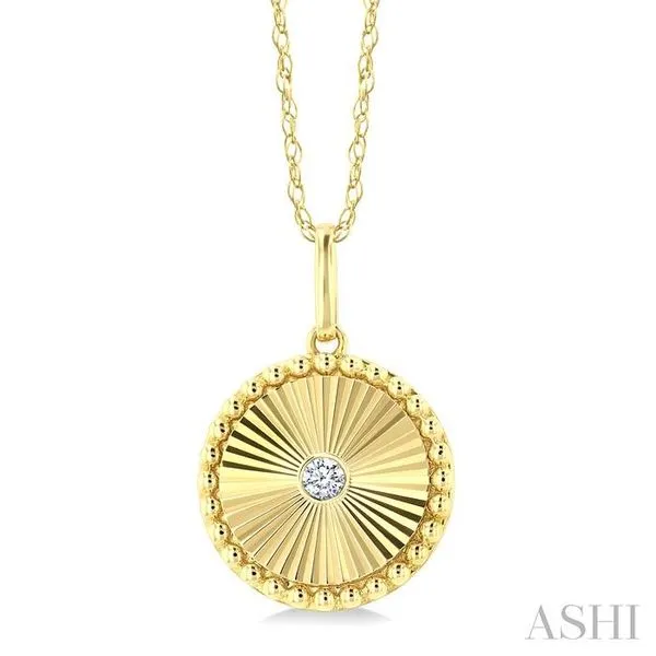 1/20 Ctw Fluted Medallion Round Cut Diamond Fashion Pendant With Chain in 14K Yellow Gold Hart's Jewelers Grants Pass, OR