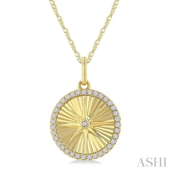 1/5 Ctw Fluted Circle Star Medallion Round Cut Diamond Fashion Pendant With Chain in 14K Yellow Gold Hart's Jewelers Grants Pass, OR