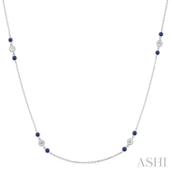 2.25 MM Sapphire and 1/2 Ctw Round Cut Diamond Precious Station Necklace in 14K White Gold Hart's Jewelers Grants Pass, OR
