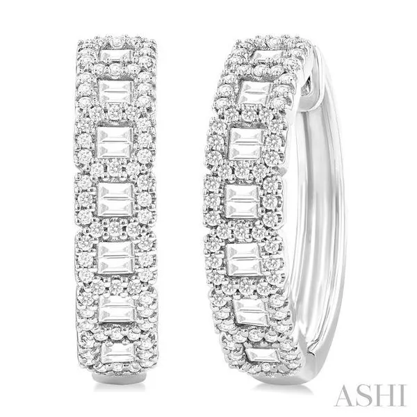 1 Ctw Fusion Baguette and Round Cut Diamond Fashion Hoop Earring in 14K White Gold Hart's Jewelers Grants Pass, OR
