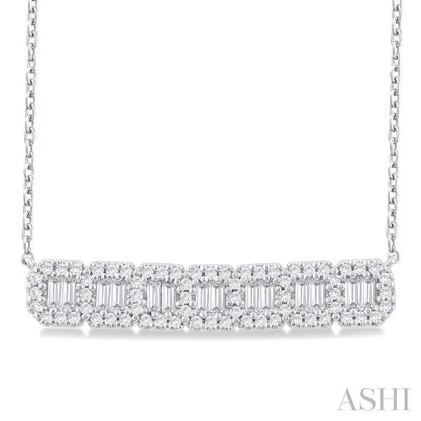 1/2 Ctw Interlocked Octagonal Shape Motif Fusion Baguette and Round Cut Diamond Necklace in 14K White Gold Hart's Jewelers Grants Pass, OR