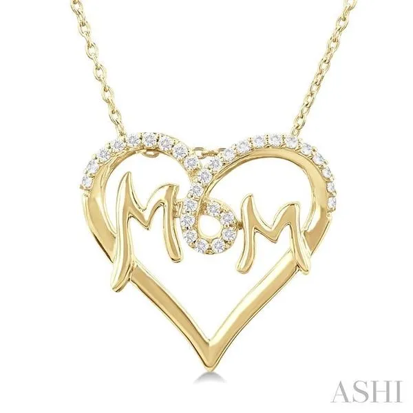 1/6 Ctw 'MOM' Heart Frame Round Cut Diamond Fashion Pendant With Chain in 10K Yellow Gold Hart's Jewelers Grants Pass, OR