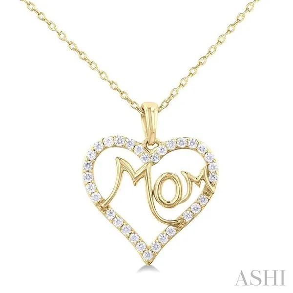 1/4 Ctw 'MOM' Heart Frame Round Cut Diamond Fashion Pendant With Chain in 10K Yellow Gold Hart's Jewelers Grants Pass, OR