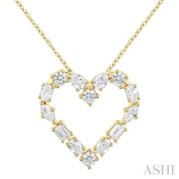 1 Ctw Heart Shape Mixed Diamond Cut Fashion Pendant With Chain in 14K Yellow Gold Hart's Jewelers Grants Pass, OR