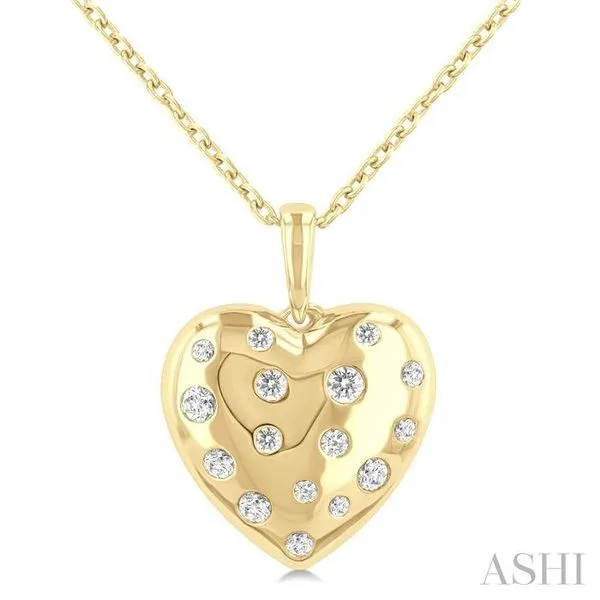 1/6 Ctw Bold Puffed Heart Round Cut Diamond Sprinkled Fashion Pendant With Chain in 10K Yellow Gold Hart's Jewelers Grants Pass, OR