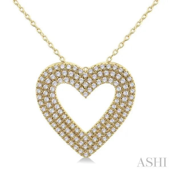3/8 Ctw Heart Shape Triple Row Round Cut Diamond Fashion Pendant With Chain in 14K Yellow Gold Hart's Jewelers Grants Pass, OR