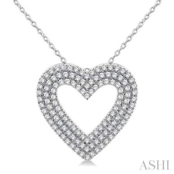 3/8 Ctw Heart Shape Triple Row Round Cut Diamond Fashion Pendant With Chain in 10K White Gold Hart's Jewelers Grants Pass, OR