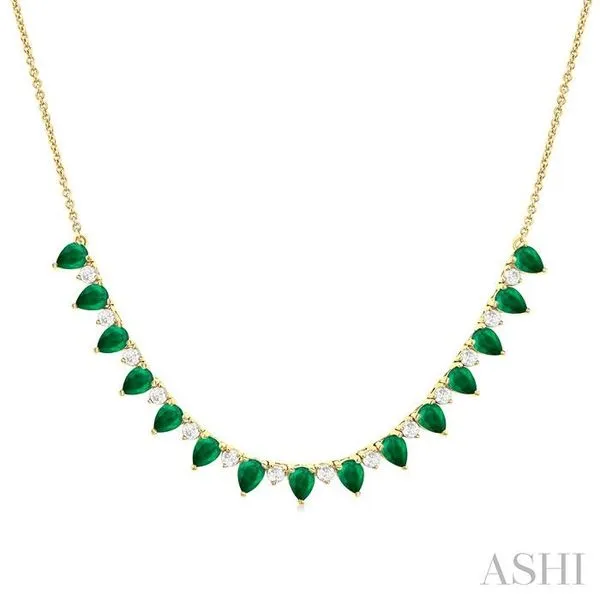 4x3 MM Pear Shape Emerald and 1/2 Ctw Round Cut Diamond Precious Tennis Necklace in 14K Yellow Gold Hart's Jewelers Grants Pass, OR