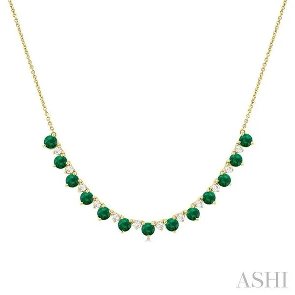 3.5 MM Round Shape Emerald and 1/2 Ctw Round Cut Diamond Precious Tennis Necklace in 14K Yellow Gold Hart's Jewelers Grants Pass, OR