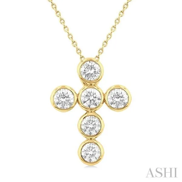 2 Ctw Round Cut Diamond 6-Stone Bezel Set Cross Pendant With Chain in 14K Yellow Gold Hart's Jewelers Grants Pass, OR