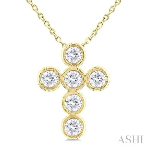 1/2 Ctw Round Cut Diamond 6-Stone Bezel Set Cross Pendant With Chain in 14K Yellow Gold Hart's Jewelers Grants Pass, OR