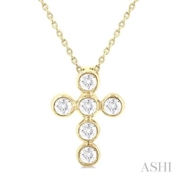 1/4 Ctw Round Cut Diamond 6-Stone Bezel Set Cross Pendant With Chain in 14K Yellow Gold Hart's Jewelers Grants Pass, OR