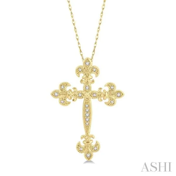 1/10 Ctw Fleur De Lis Round Cut Diamond Cross Pendant With Chain in 10K Yellow Gold Hart's Jewelers Grants Pass, OR